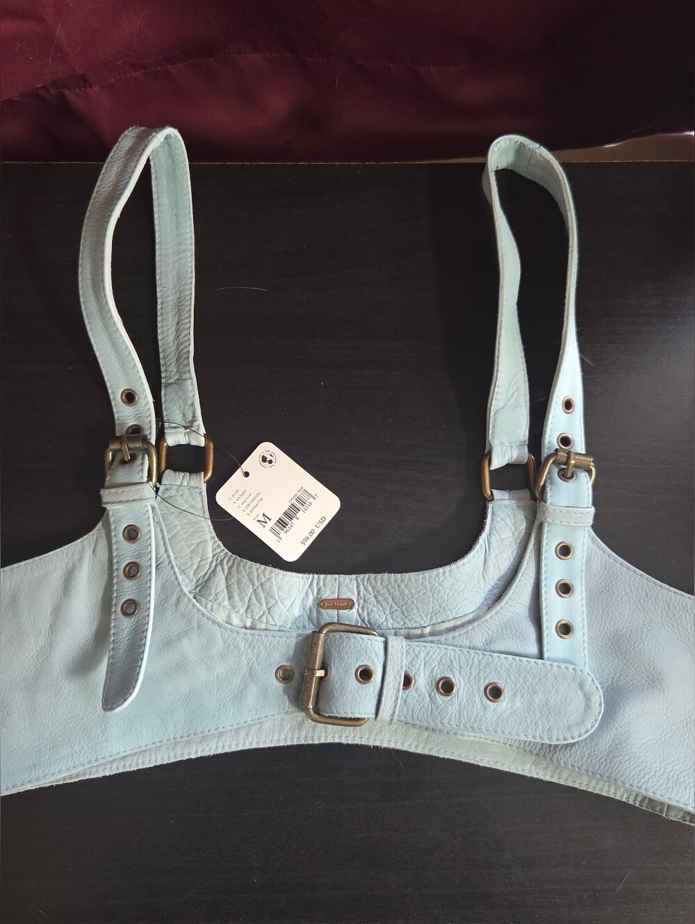 Free People Leather Rebel Harness In Sky Blue Medium